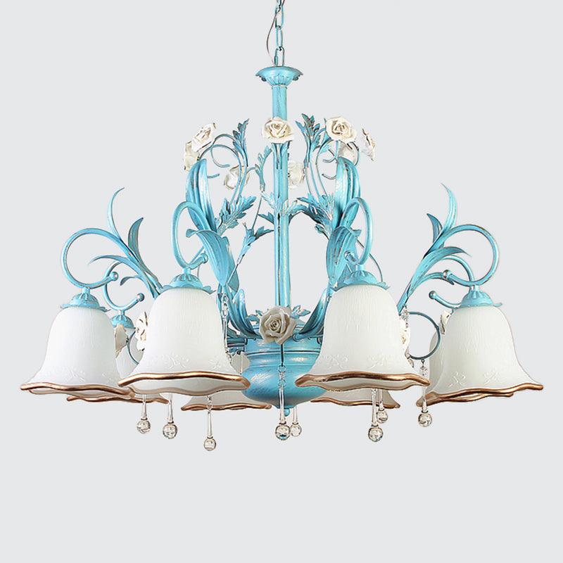 3/5/8-Bulb Up Chandelier Countryside Bedroom Lamp Blue - Rebooters