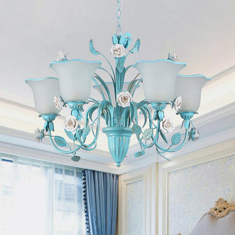 Floral Frosted Glass Hanging Chandelier 3/5-Light Blue - Rebooters