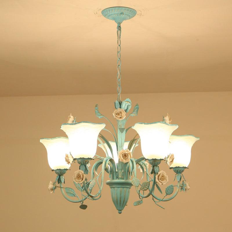 Floral Frosted Glass Hanging Chandelier 3/5-Light Blue - Rebooters