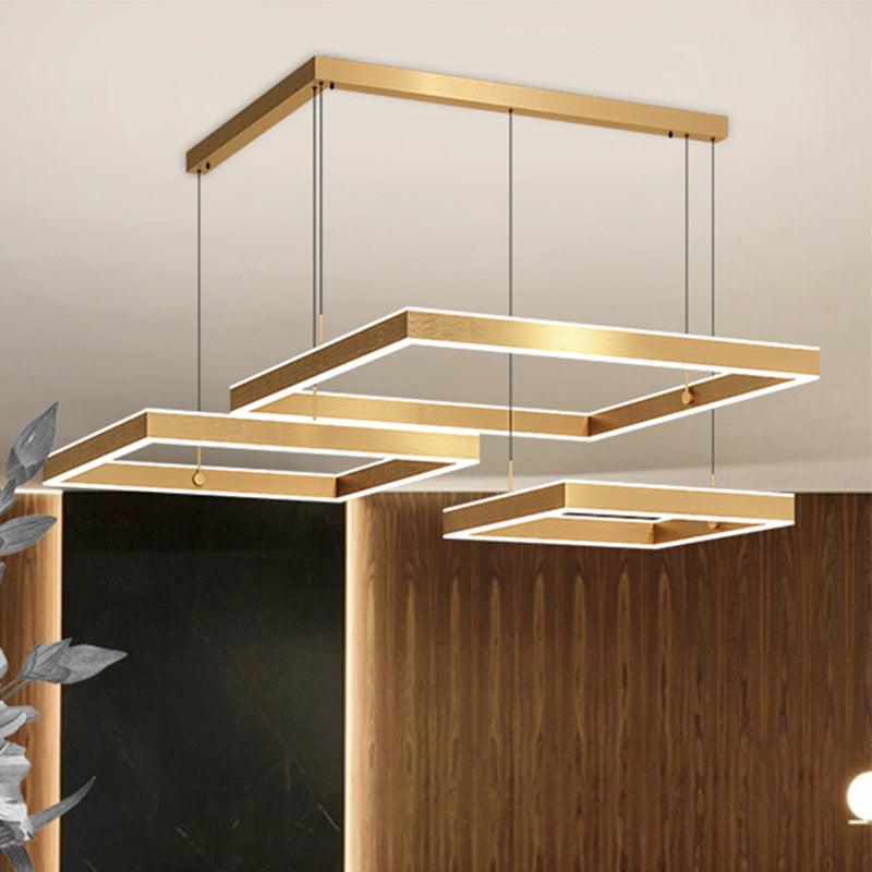 2/3 Tiers Square Rectangle Pendant Light Gold Finish Chandelier - Rebooters