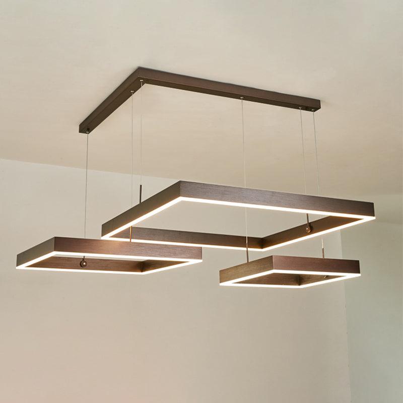 2/3-Tiered Square LED Drop Pendant Simple Metal Bedroom Chandelier Light in Coffee - Rebooters