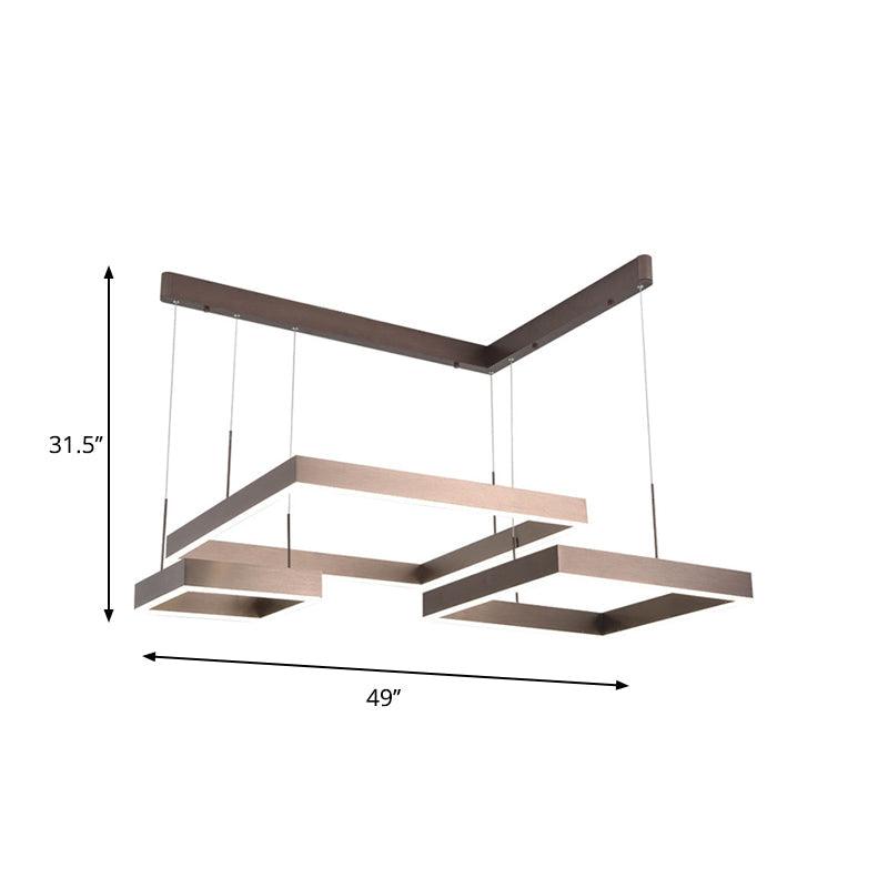 3-Square Aluminum Suspension Light Contemporary Brown LED Hanging Chandelier - Rebooters