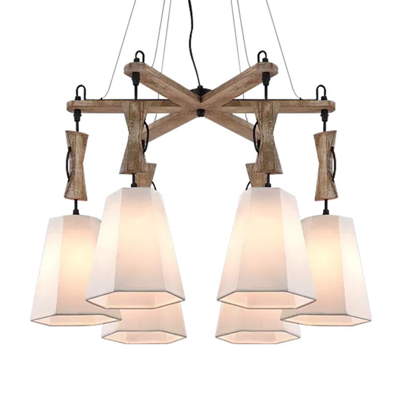 6 Heads Tapered Chandelier Lighting Industrial Black White Flaxen Wood Ceiling Lamp - Rebooters