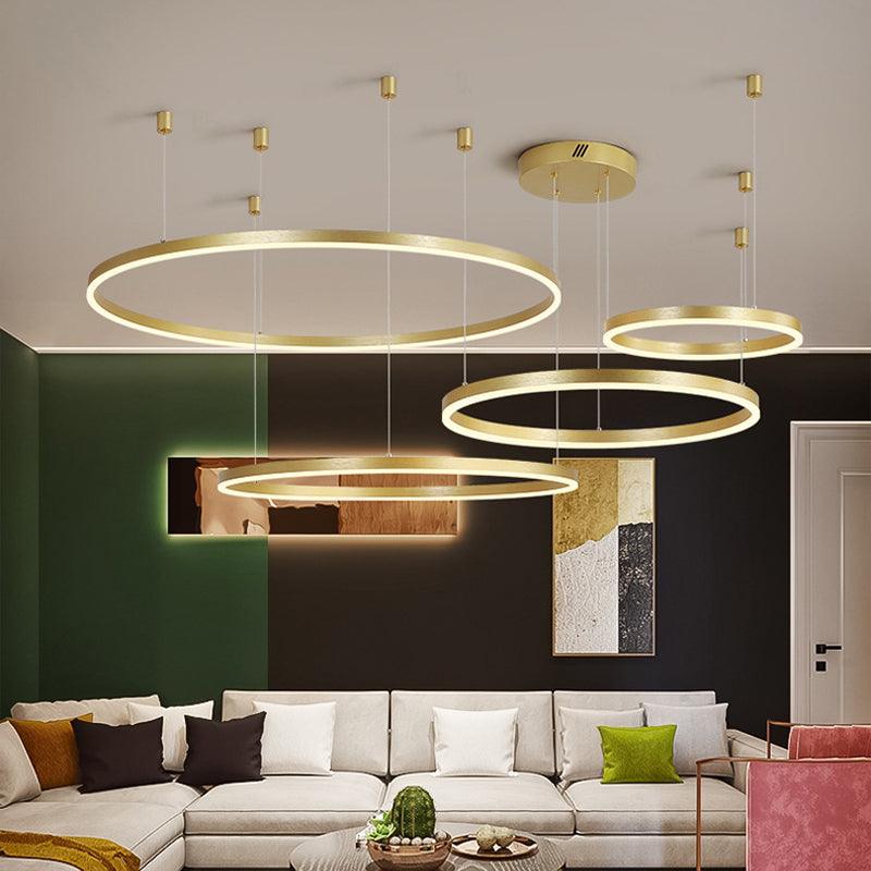 3/4/5 Tiered Hoop Metal Chandelier Gold LED Ceiling Light - Rebooters