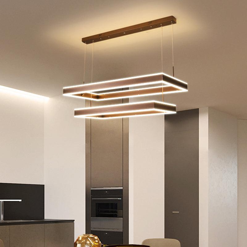 Aluminum 2/3-Tiered Rectangular Pendant Light Modernism Brown LED Chandelier - Rebooters