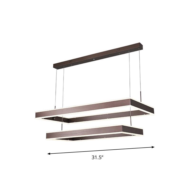 Aluminum 2/3-Tiered Rectangular Pendant Light Modernism Brown LED Chandelier - Rebooters