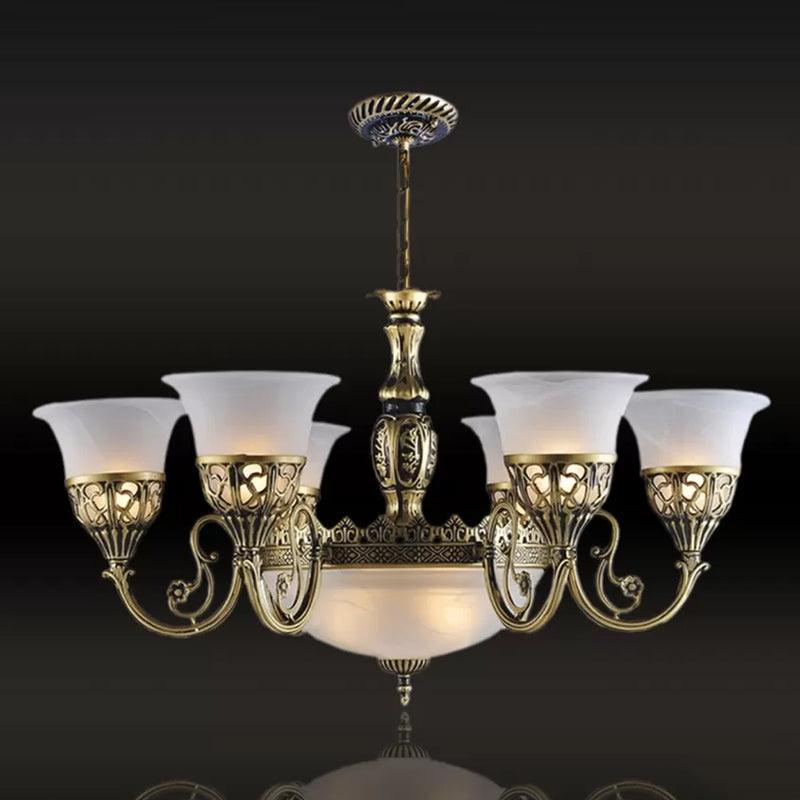 9 Bulbs Opal Frosted Glass Pendant Lamp Retro Bronze Chandelier - Rebooters