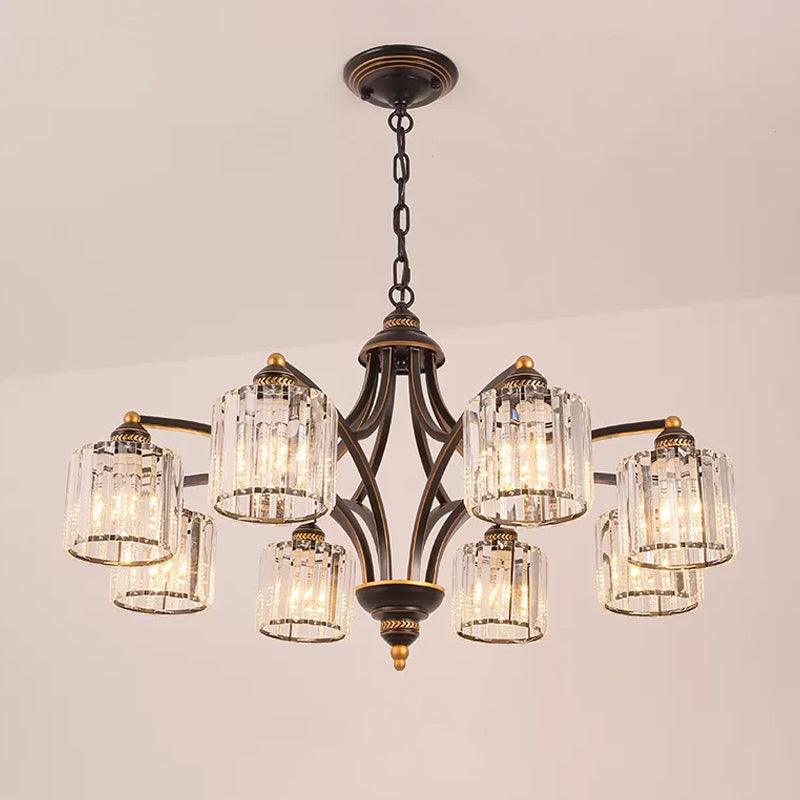 6/8 Lights Chandelier Retro Cylinder Clear Crystal White Glass - Rebooters