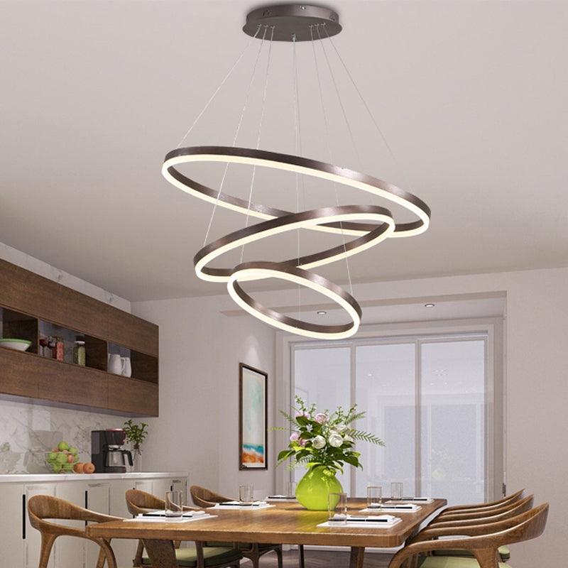 2/3 Tiers Aluminum Pendant Light Fixture Minimalistic White/Coffee LED Chandelier - Rebooters