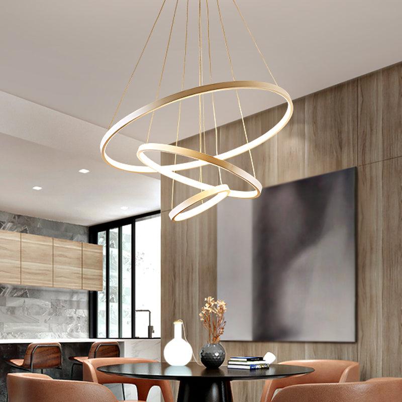 3-Ring Living Room Ceiling Chandelier Acrylic Simple Style LED Pendant Light in Black White Gold - Rebooters