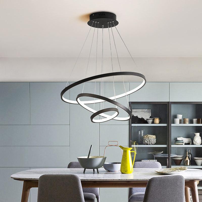 3-Ring Living Room Ceiling Chandelier Acrylic Simple Style LED Pendant Light in Black White Gold - Rebooters