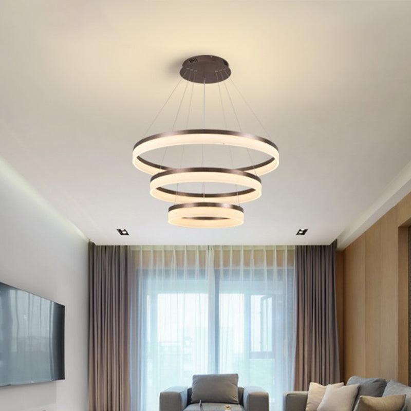 1/2/3-Tier Circle Chandelier Light Minimalistic Acrylic Brown - Rebooters