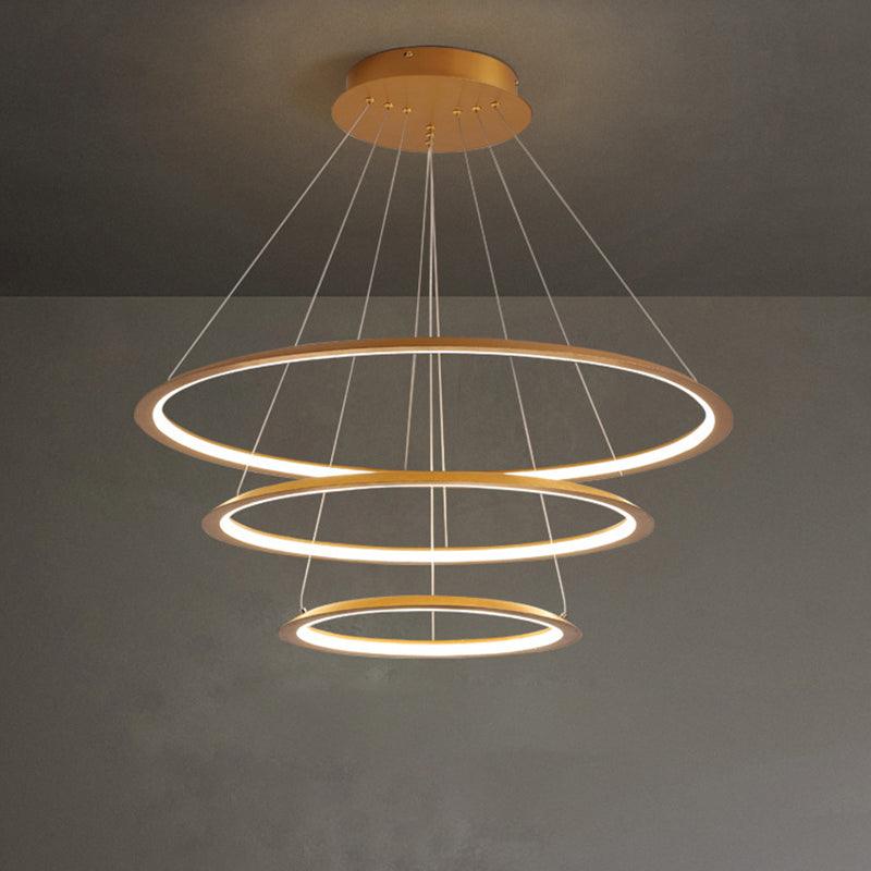 3/4 Tiers Slim Hoop Pendant Lighting Simple Aluminum LED Chandelier Gold Coffee - Rebooters