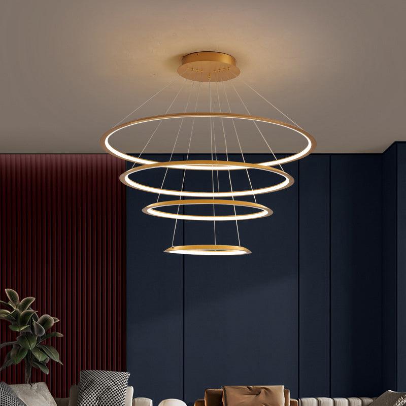 3/4 Tiers Slim Hoop Pendant Lighting Simple Aluminum LED Chandelier Gold Coffee - Rebooters