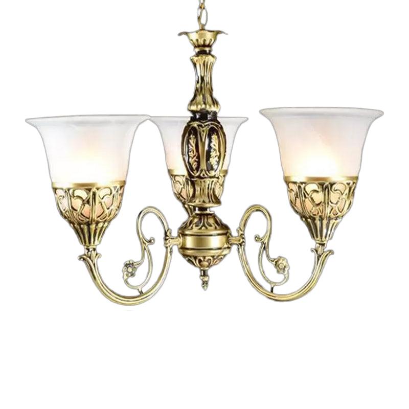 Bell Restaurant Chandelier Lamp Antique Opaline Glass 3-Head Pendant Light - Rebooters