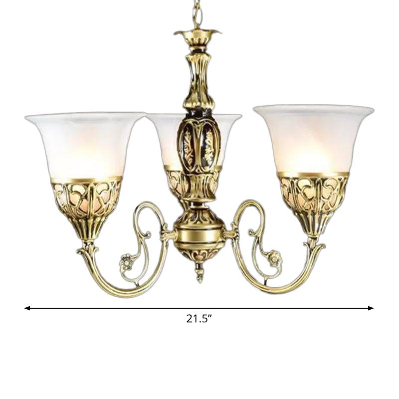 Bell Restaurant Chandelier Lamp Antique Opaline Glass 3-Head Pendant Light - Rebooters