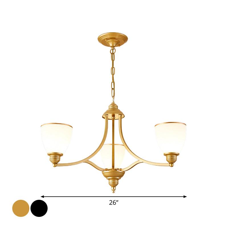 3/6/8-Light Milky Glass Chandelier Classic Black Gold Pendant - Rebooters
