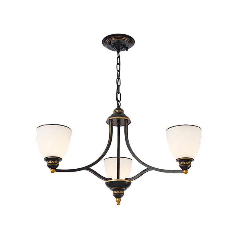 3/6/8-Light Milky Glass Chandelier Classic Black Gold Pendant - Rebooters