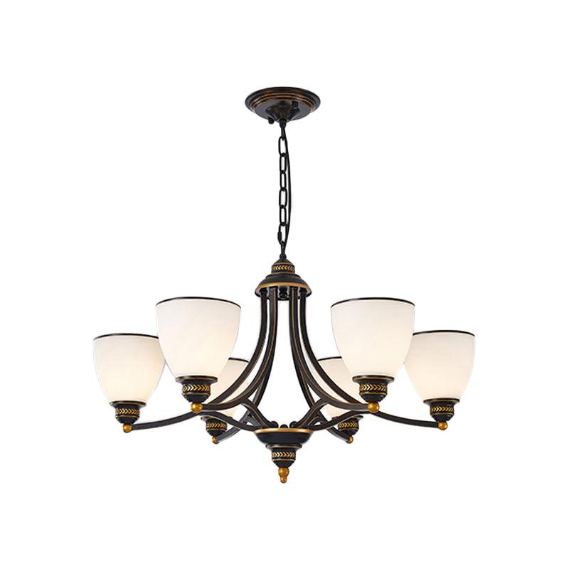 3/6/8-Light Milky Glass Chandelier Classic Black Gold Pendant - Rebooters