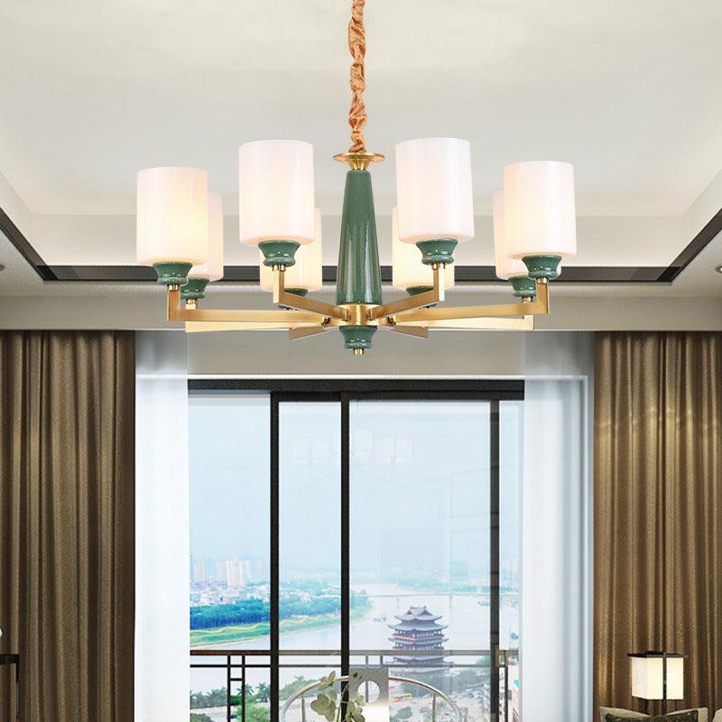3/8/12 Lights Cylindrical Chandelier Retro Emerald White Glass - Rebooters