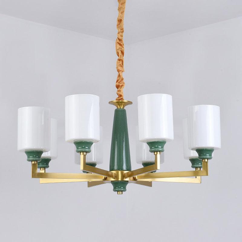 3/8/12 Lights Cylindrical Chandelier Retro Emerald White Glass - Rebooters