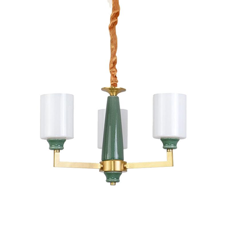 3/8/12 Lights Cylindrical Chandelier Retro Emerald White Glass - Rebooters