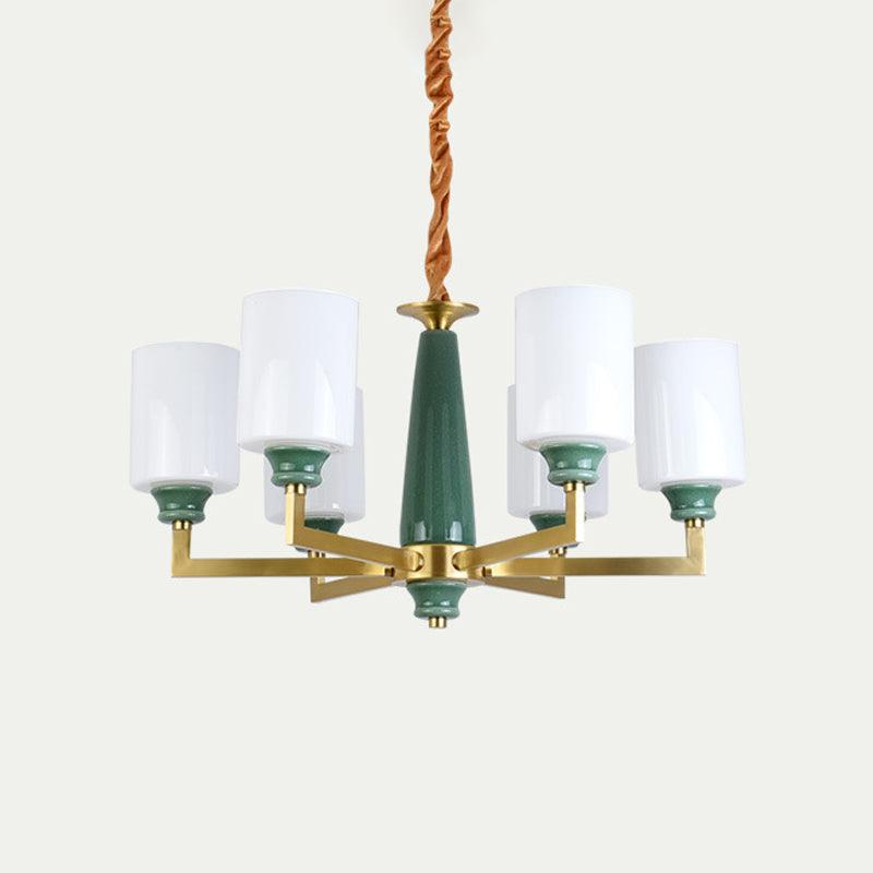 3/8/12 Lights Cylindrical Chandelier Retro Emerald White Glass - Rebooters