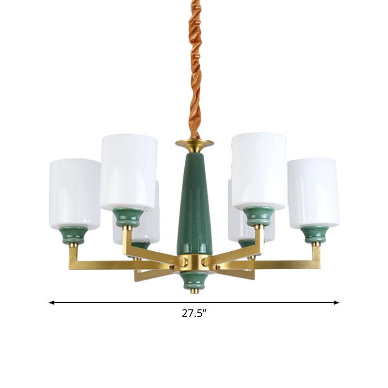 3/8/12 Lights Cylindrical Chandelier Retro Emerald White Glass - Rebooters