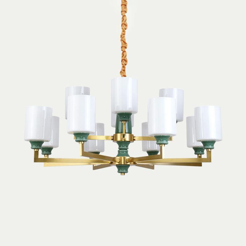 3/8/12 Lights Cylindrical Chandelier Retro Emerald White Glass - Rebooters