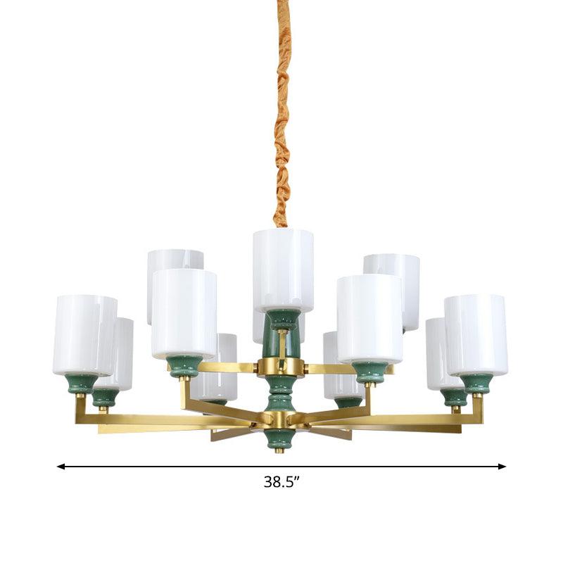 3/8/12 Lights Cylindrical Chandelier Retro Emerald White Glass - Rebooters