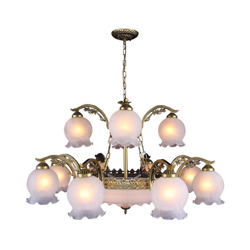 15 Heads Chandelier Lighting Traditional Tiered Flowerbud Opal Frosted Glass Pendant Light in Bronze - Rebooters