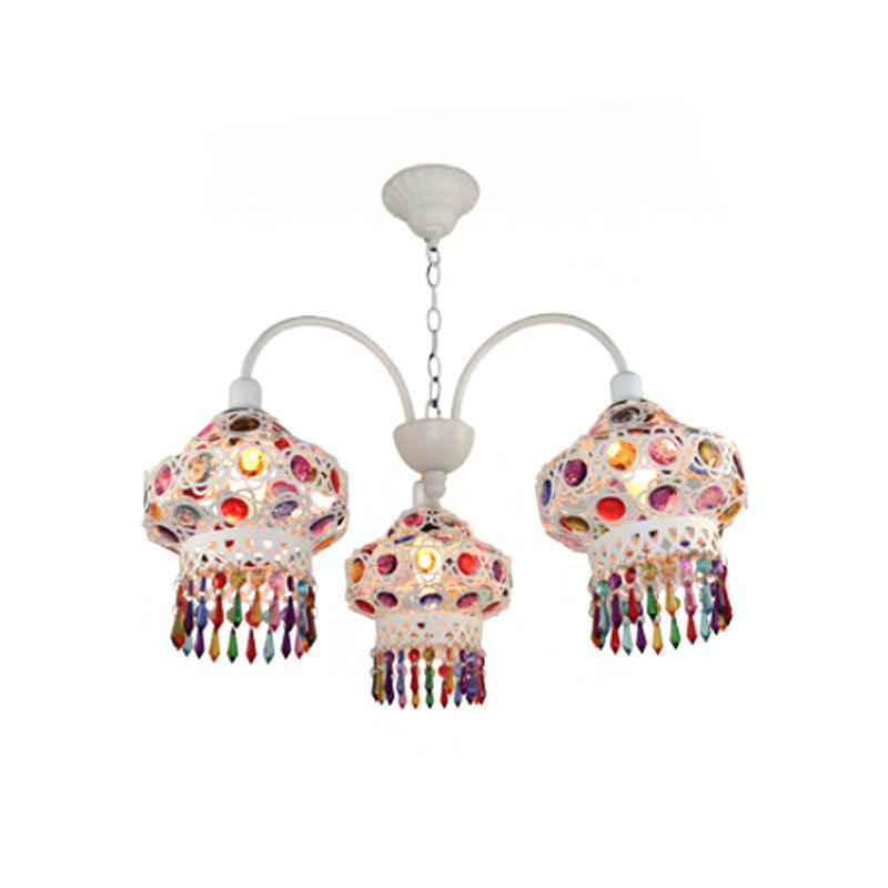 3-Head Beaded Lantern Chandelier Turkish White Red Ceiling Light - Rebooters