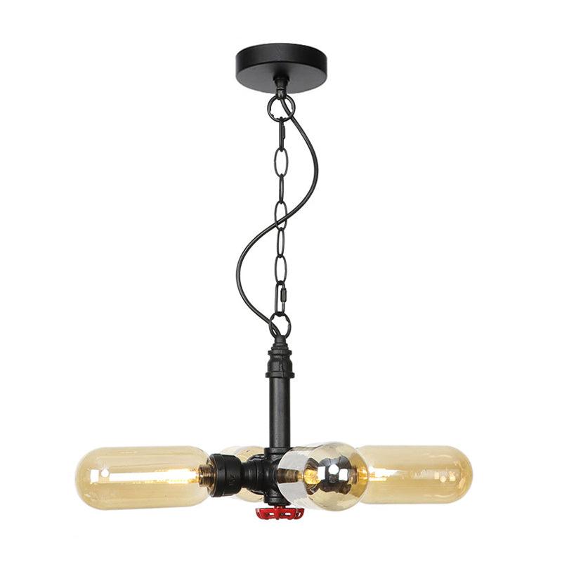 4 Lights Capsule Ceiling Chandelier Farmhouse Black Amber Glass - Rebooters