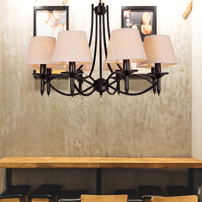 Conical Restaurant Chandelier Light Lodge Fabric 4/6/8 Heads Black Down Lighting Pendant - Rebooters