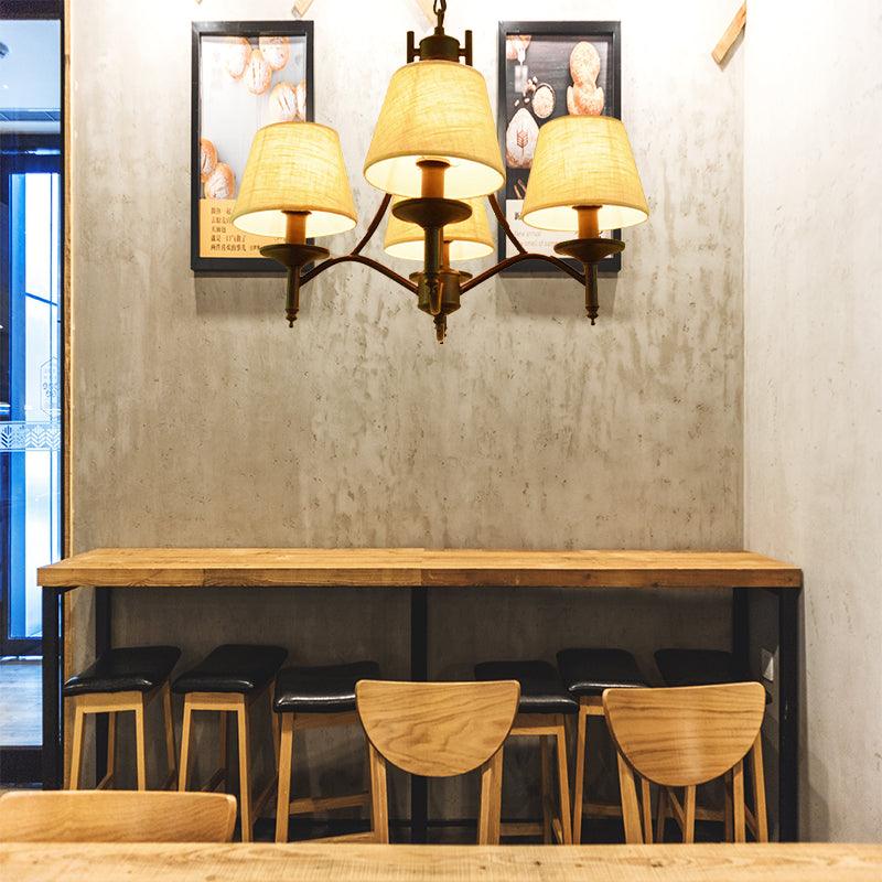 Conical Restaurant Chandelier Light Lodge Fabric 4/6/8 Heads Black Down Lighting Pendant - Rebooters