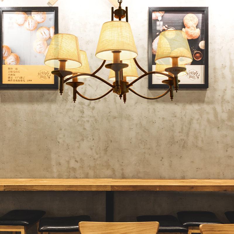 Conical Restaurant Chandelier Light Lodge Fabric 4/6/8 Heads Black Down Lighting Pendant - Rebooters