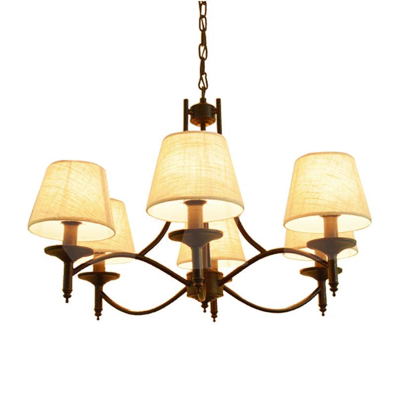 Conical Restaurant Chandelier Light Lodge Fabric 4/6/8 Heads Black Down Lighting Pendant - Rebooters