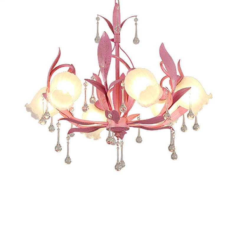 6/8-Light Flower Ceiling Chandelier Korean Garden Green Pink Frosted Glass Light - Rebooters