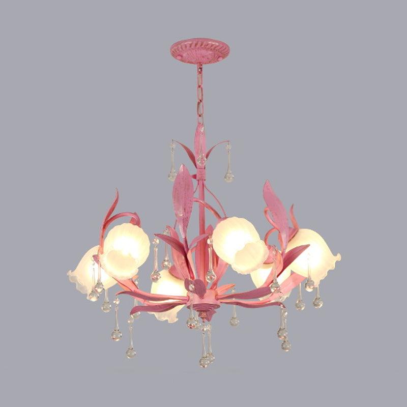 6/8-Light Flower Ceiling Chandelier Korean Garden Green Pink Frosted Glass Light - Rebooters