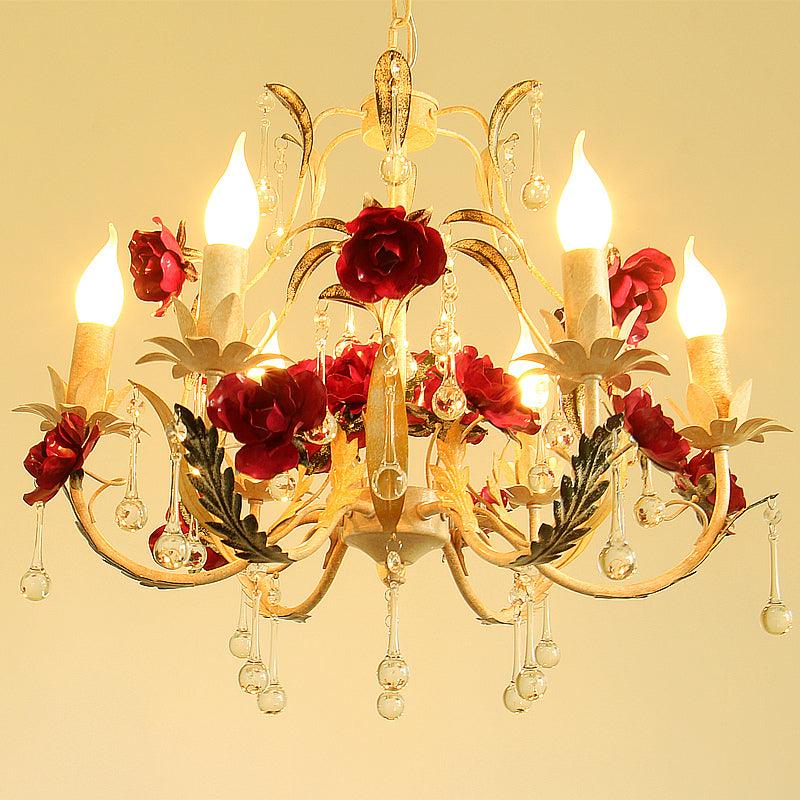 Beige 6/8-Head Chandelier Lamp Korean Garden Candle Light - Rebooters