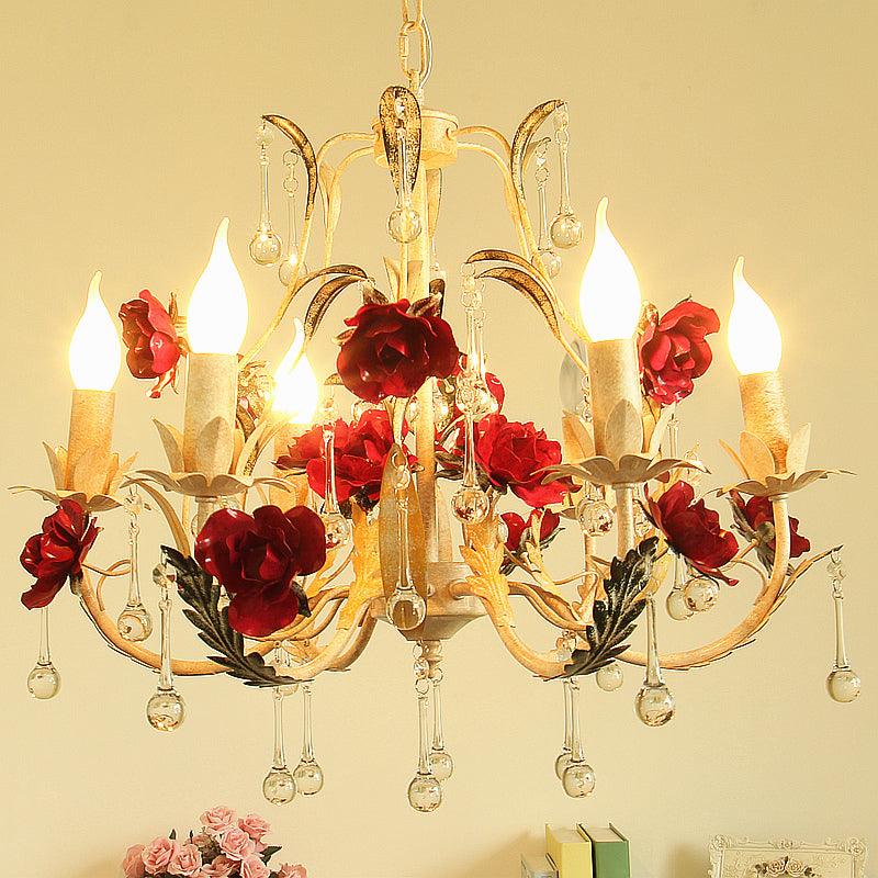 Beige 6/8-Head Chandelier Lamp Korean Garden Candle Light - Rebooters