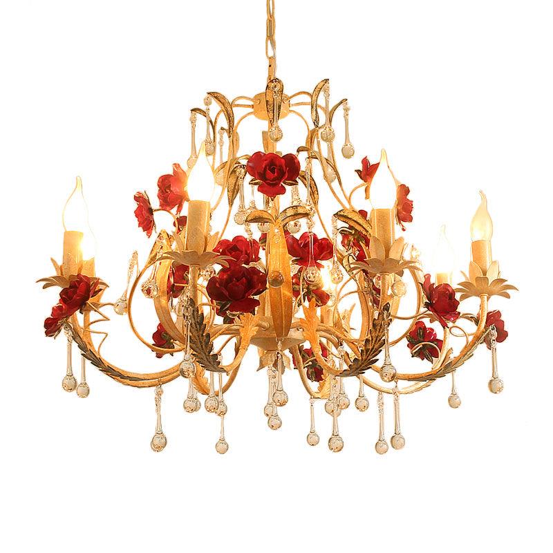 Beige 6/8-Head Chandelier Lamp Korean Garden Candle Light - Rebooters