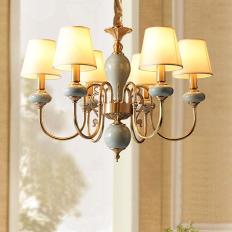 6 Heads Fabric Chandelier Country Gold Conical Light - Rebooters