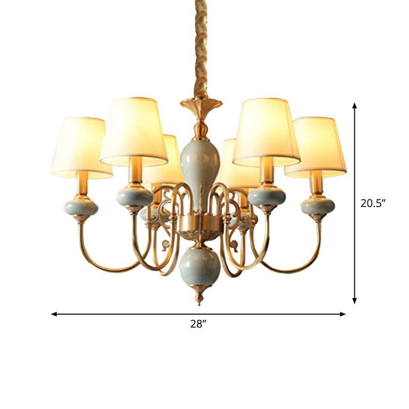 6 Heads Fabric Chandelier Country Gold Conical Light - Rebooters