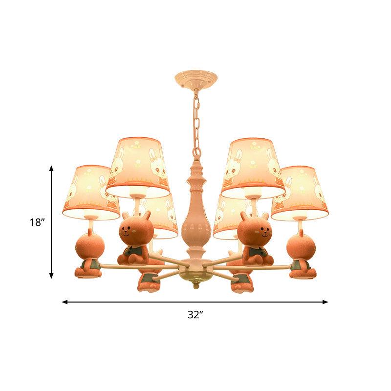 Fabric Tapered Shade Hanging Ceiling Lamp Cartoon Pendant Lights in Pink for Kindergarten - Rebooters