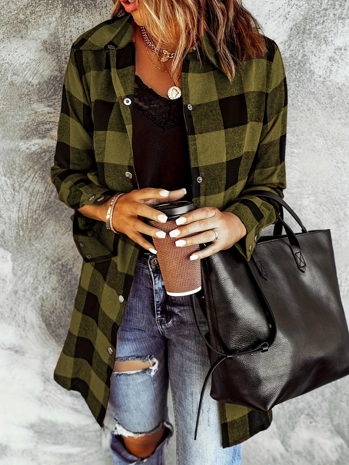 Plaid Button-Up Shirt Long Sleeves for Women - Cozy Style Rebooters Womens Shirts