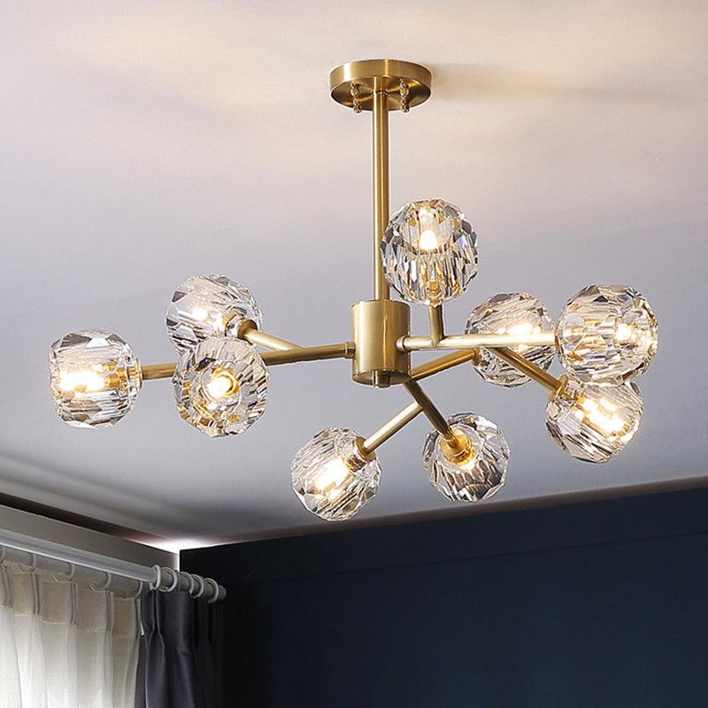 Beveled Cut Crystal Ball Chandelier Modern 6 Bulb Brass Light - Rebooters