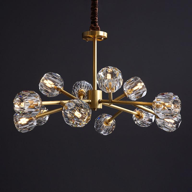 Beveled Cut Crystal Ball Chandelier Modern 6 Bulb Brass Light - Rebooters