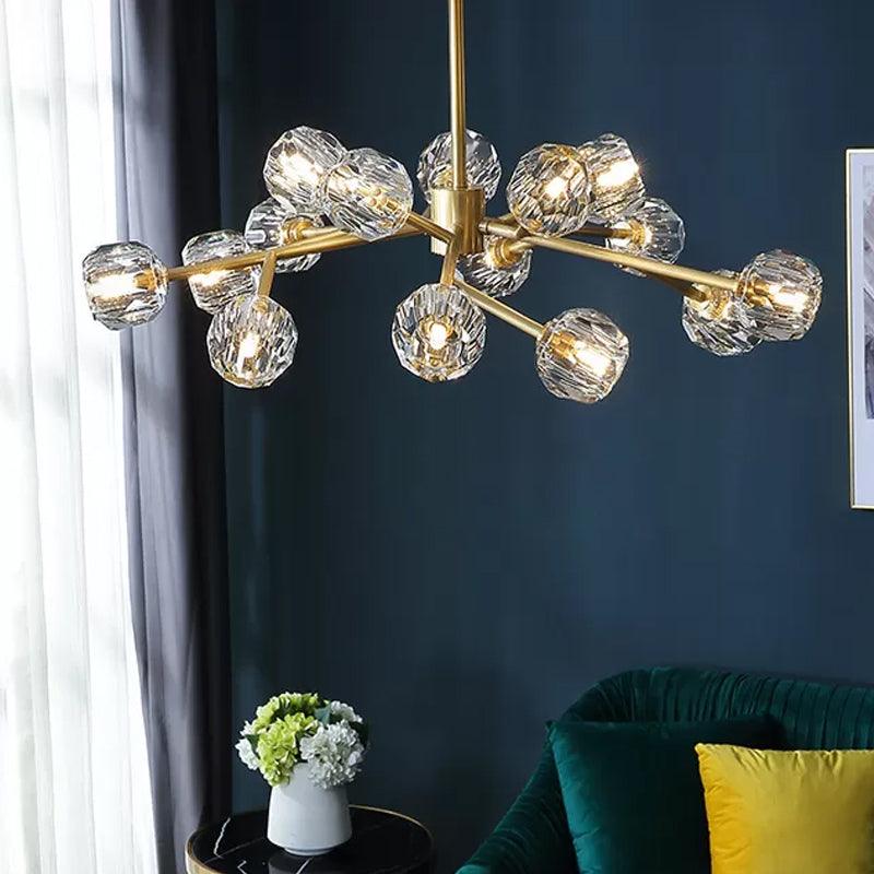 Beveled Cut Crystal Ball Chandelier Modern 6 Bulb Brass Light - Rebooters
