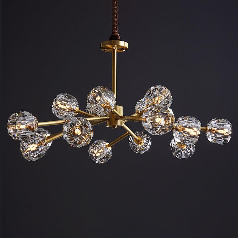Beveled Cut Crystal Ball Chandelier Modern 6 Bulb Brass Light - Rebooters